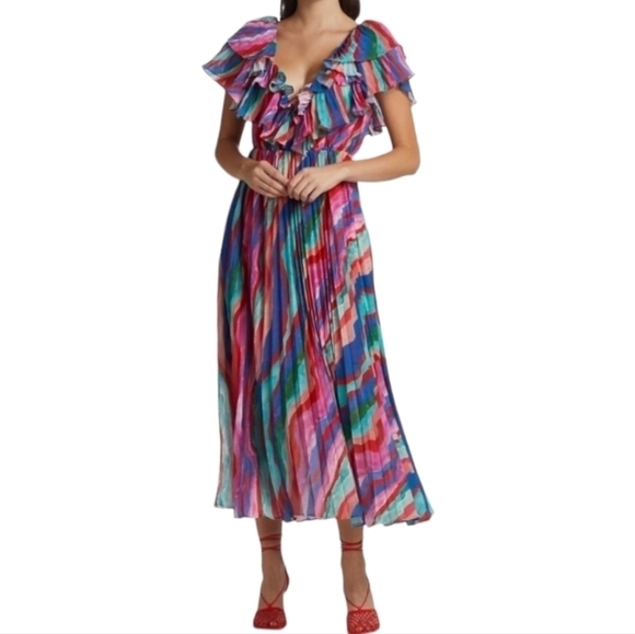 AMUR Luisa Pleated Striped Dress, Multi-Colored, Size 8, NWT - Picture 2 of 16